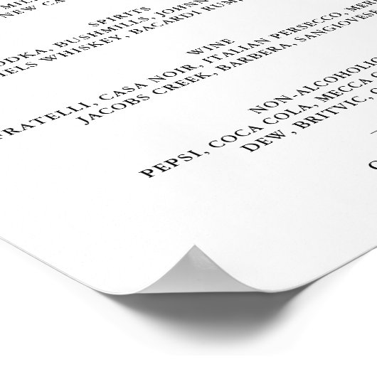 Moderne minimalistische Bar Menu Proost Trouwbord Poster (Hoek)