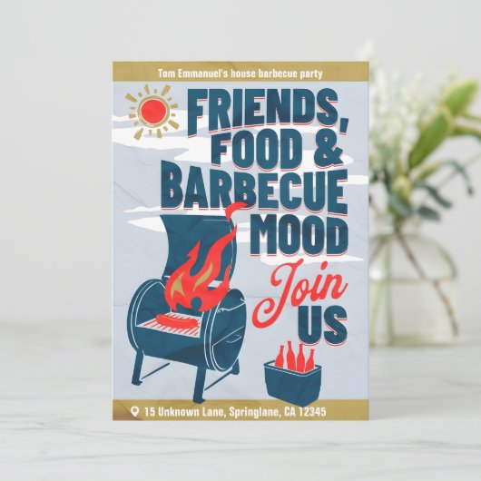 Moderne minimalistische barbeque feestuitnodigings kaart (Staand voorkant)