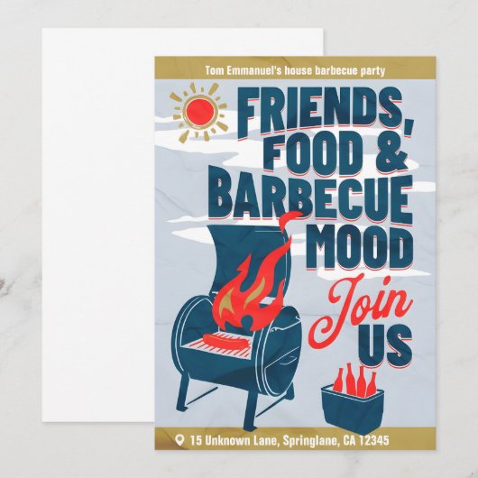 Moderne minimalistische barbeque feestuitnodigings kaart (Voorkant / Achterkant)