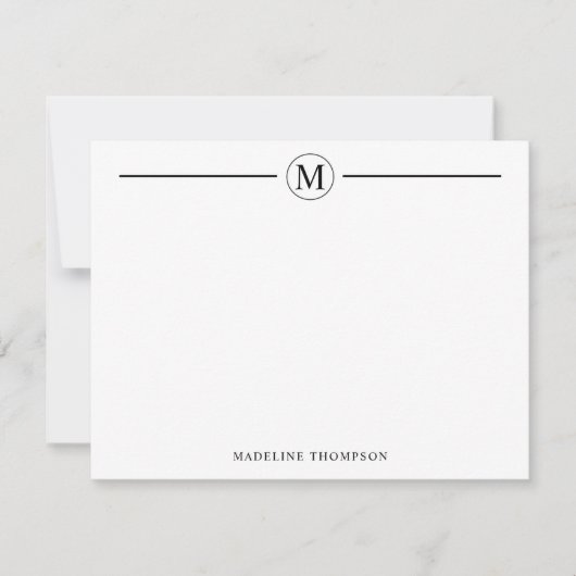 Moderne Minimalistische Basic Black Monogram Line Notitiekaartje (Voorkant)