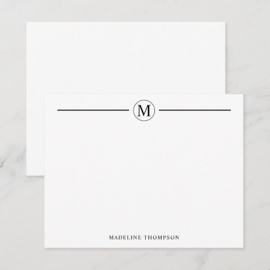 Moderne Minimalistische Basic Black Monogram Line  Notitiekaartje (Voorkant / Achterkant)