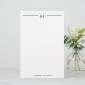 Moderne minimalistische basis groene monogram bos briefpapier (Staand voorkant)
