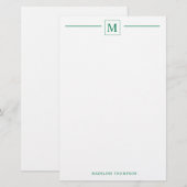 Moderne minimalistische basis groene monogram bos briefpapier (Voorkant / Achterkant)