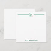Moderne minimalistische basis groene monogram bos notitiekaartje (Voorkant / Achterkant)