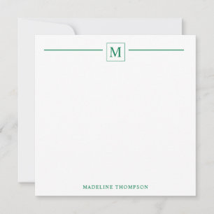 Moderne minimalistische basis groene monogram bos notitiekaartje