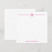 Moderne minimalistische basis magenta-monogram lij notitiekaartje (Voorkant / Achterkant)