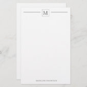 Moderne minimalistische basis, zilvergrijze monogr briefpapier (Voorkant / Achterkant)