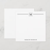 Moderne minimalistische basis zwarte monogram lijn notitiekaartje (Voorkant / Achterkant)