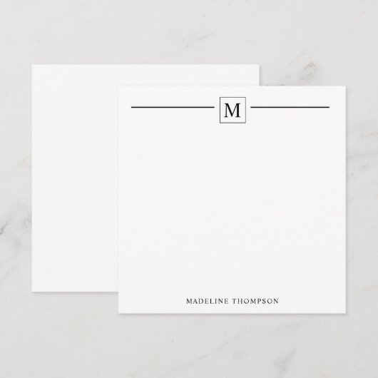 Moderne minimalistische basis zwarte monogram lijn notitiekaartje (Voorkant / Achterkant)