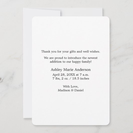 Moderne minimalistische Bedankt Baby (Achterkant)