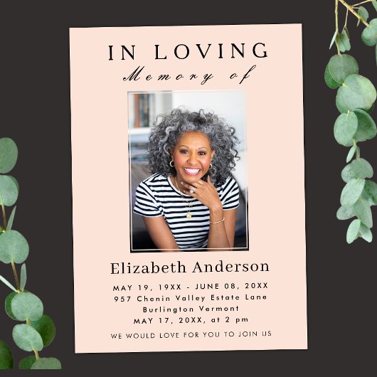 Moderne minimalistische begrafenisfoto Eenvoudig s Kaart