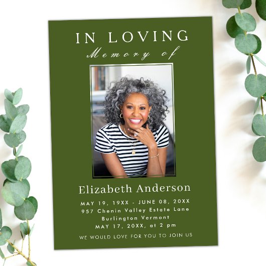 Moderne minimalistische begrafenisfoto Eenvoudig s Kaart