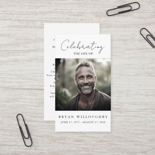 Moderne minimalistische begrafenisgebedsgebed Kaar Visitekaartje (Voorkant / Achterkant in situ)