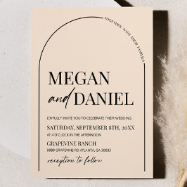 Moderne minimalistische beige boog bruiloft kaart