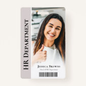 Moderne minimalistische Beige Business Employee ID Badge (Voorkant)