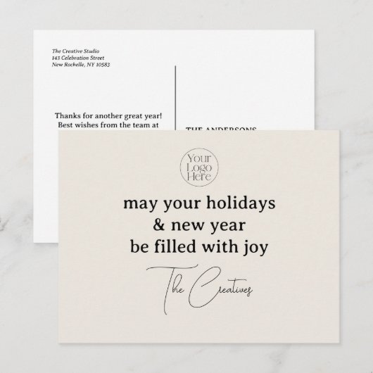 Moderne minimalistische beige business feestdagenkaart (Voorkant / Achterkant)