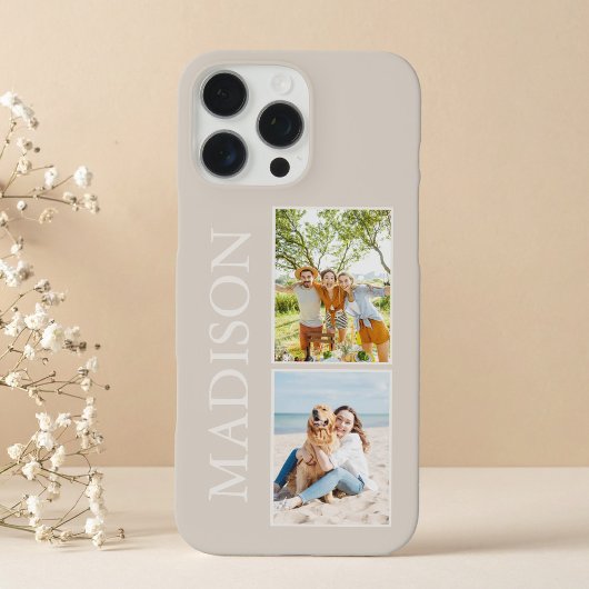 Moderne Minimalistische Beige Custom Photo Monogra Case-Mate iPhone Case