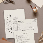 Moderne minimalistische beige en zwarte bruiloft kaart