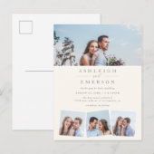 Moderne minimalistische Beige foto collage bruilof Uitnodiging Briefkaart (Voorkant / Achterkant)