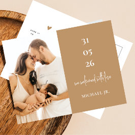 Moderne Minimalistische Beige Geboorteaankondiging Briefkaart