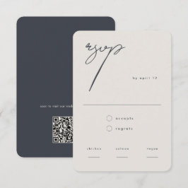Moderne minimalistische beige kalligrafie QR-code RSVP Kaartje