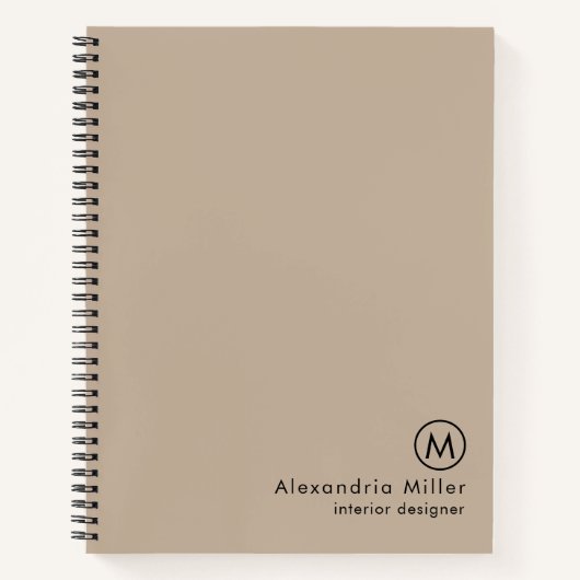Moderne minimalistische beige monogram notitieboek (Voorkant)