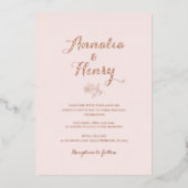 Moderne minimalistische Beige Roos Gold Line Art W Folie Uitnodiging (Voorkant)