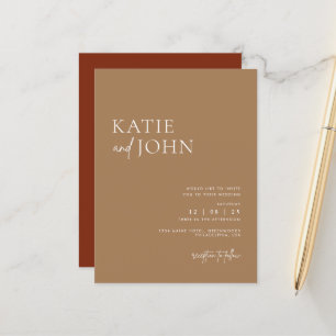 Moderne Minimalistische Beige Tane Boho Bruiloft Aankondigingskaart