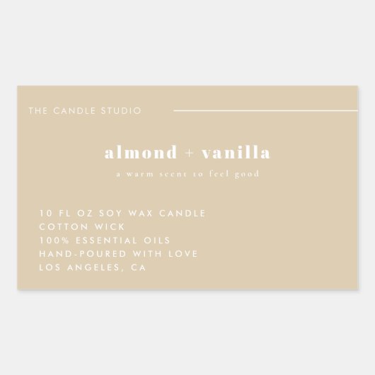 Moderne minimalistische beige verpakking kaarskosm rechthoekige sticker (Voorkant)