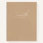 Moderne Minimalistische Beige & Witte Script Naam Notitieboek (Voorkant)