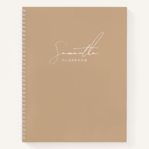 Moderne Minimalistische Beige & Witte Script Naam Notitieboek