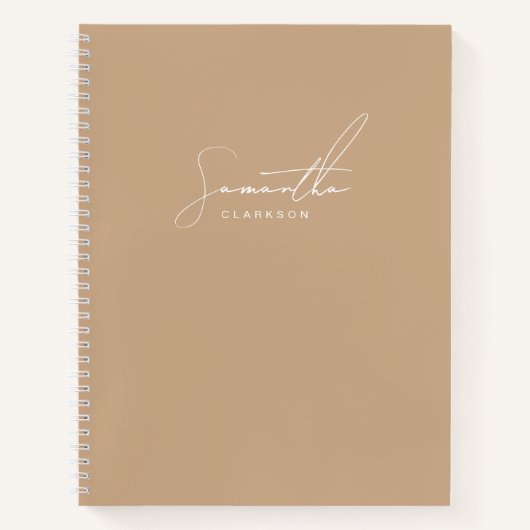 Moderne Minimalistische Beige & Witte Script Naam Notitieboek (Voorkant)