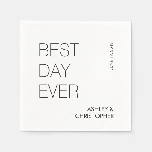 Moderne minimalistische "beste dag ooit" bruiloft servet (Voorkant)