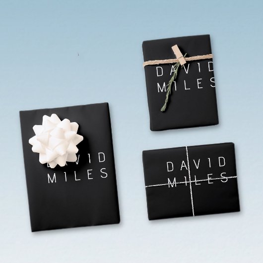 Moderne minimalistische bewerkbare naam | Zwart & Inpakpapier Vel