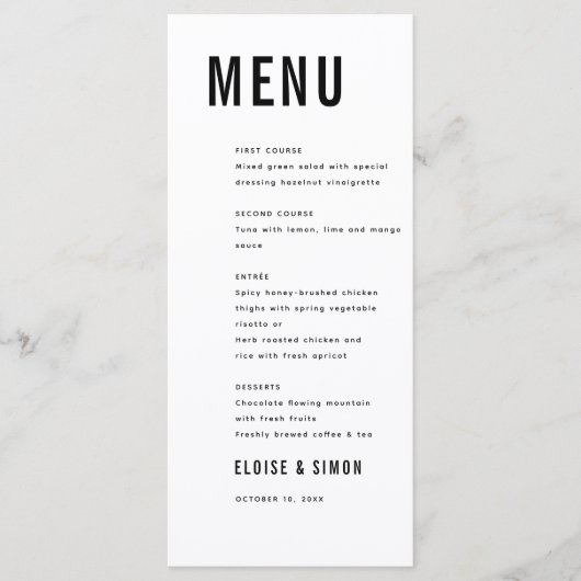 Moderne minimalistische Big Bold Monogram Chic Wed Menu (Voorkant)