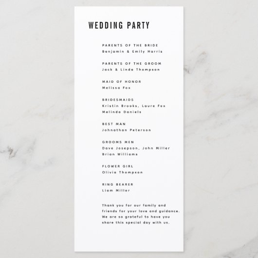 Moderne minimalistische Big Bold Monogram Chic Wed Programmakaart (Achterkant)