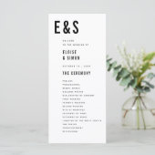 Moderne minimalistische Big Bold Monogram Chic Wed Programmakaart (Staand voorkant)