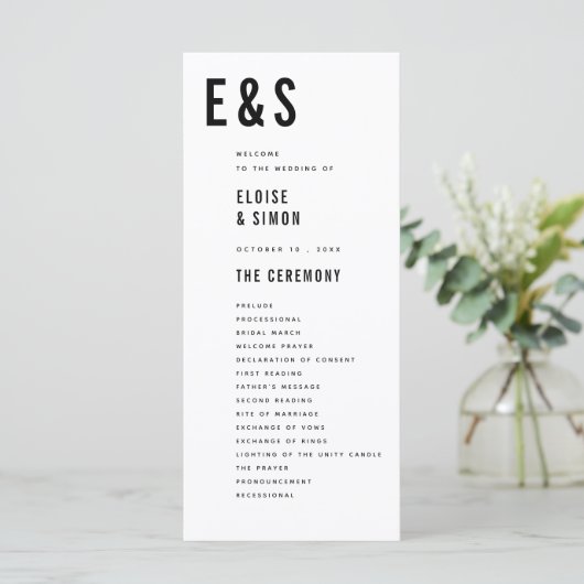 Moderne minimalistische Big Bold Monogram Chic Wed Programmakaart (Staand voorkant)