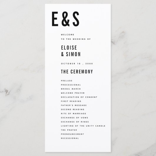 Moderne minimalistische Big Bold Monogram Chic Wed Programmakaart (Voorkant)