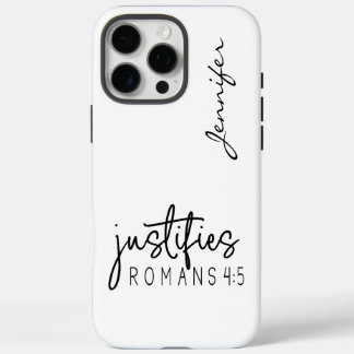 Moderne minimalistische bijbelvers Romeinen 4:5 iP iPhone 16 Pro Max Hoesje