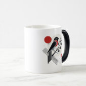 Moderne minimalistische Bird Art Mok – zwart, wit  (Voorkant rechts)