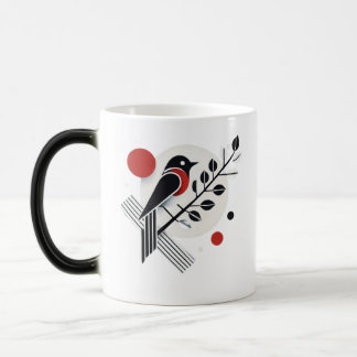 Moderne minimalistische Bird Art Mok – zwart, wit