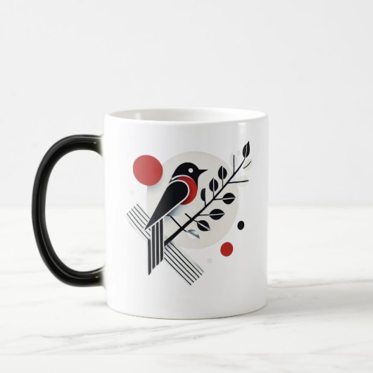 Moderne minimalistische Bird Art Mok – zwart, wit  (Links)