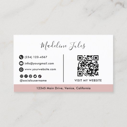 Moderne Minimalistische Black en Roze Script Busin Visitekaartje (Achterkant)