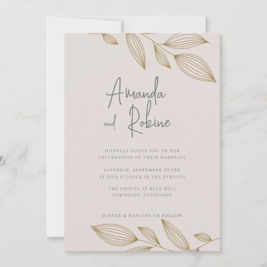 Moderne Minimalistische Blad Trouw Uitnodiging (Voorkant)