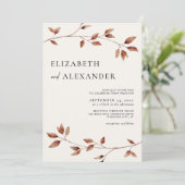 Moderne minimalistische bladeren herfst bruiloft kaart (Staand voorkant)