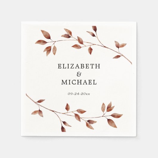Moderne minimalistische bladeren herfst bruiloft servet (Voorkant)