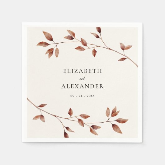 Moderne minimalistische bladeren herfst bruiloft servet (Voorkant)