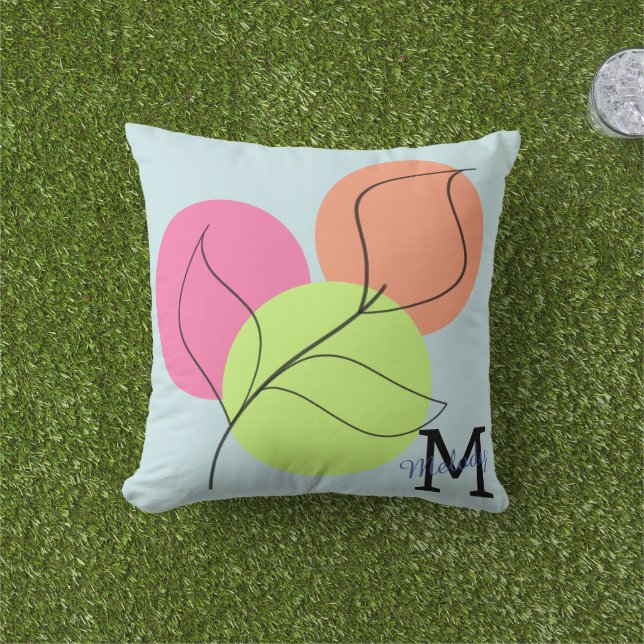 Moderne minimalistische bladlijn art pastelverloop buitenkussen (Gras)