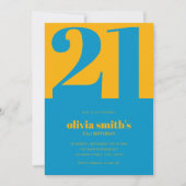 Moderne minimalistische blauw geel 21e verjaardag kaart (Voorkant)